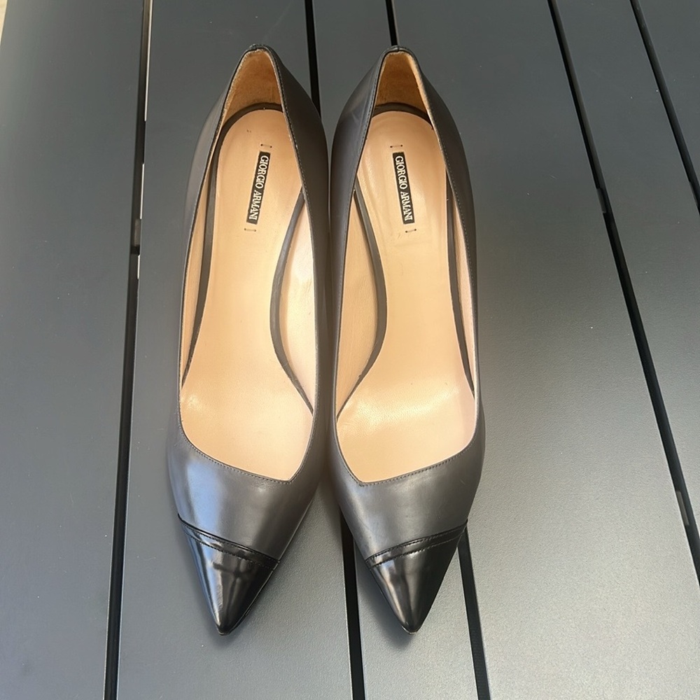 Giorgio Armani Grey and Black Leather Heels